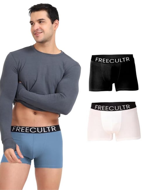 Freecultr Multi Color Cotton Regular Fit Solid Trunks (Pack of 3)-picture-12