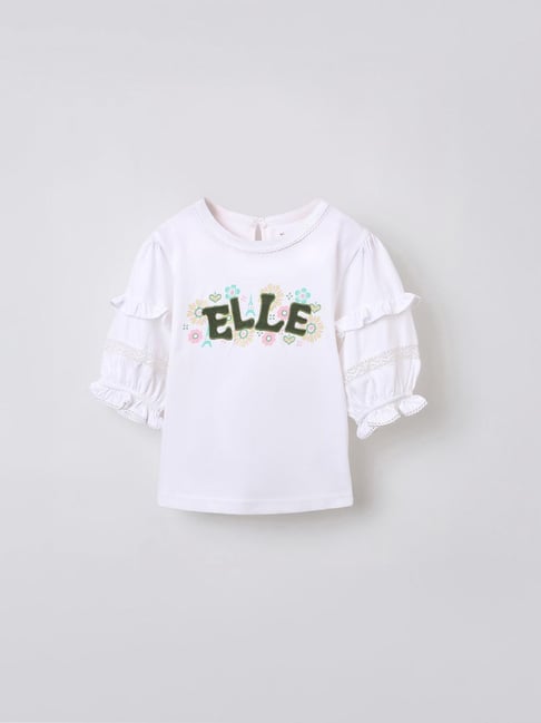 Elle Girls White Cotton Printed Top-image-48