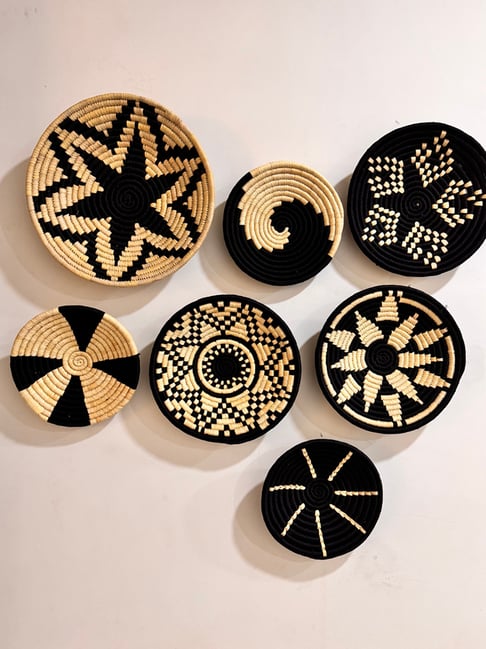 Swadeh Black Fiber Abstract Monochrome Cluster Wall Art - Set of 7