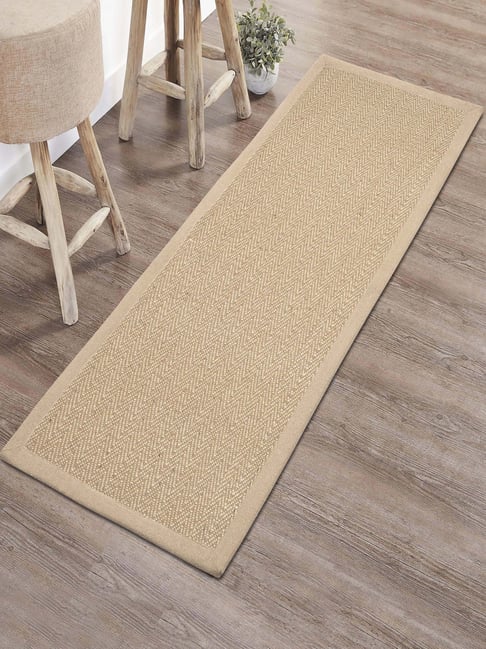 Saral Home Beige Jute & Cotton Chevron Anti-Slip Runner