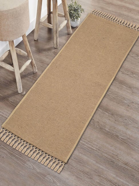 Saral Home Beige Jute Anti-Slip Runner with Fringe