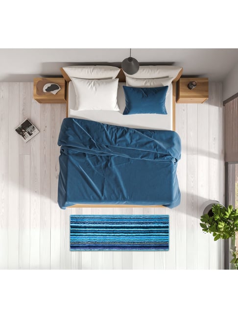 Saral Home Blue Polyester Stripes Antiskid Modern Design Runner