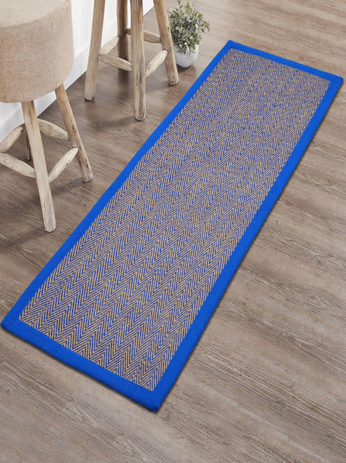 Saral Home Blue Jute & Cotton Chevron Anti-Slip Runner