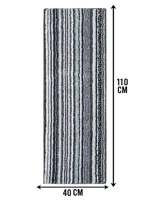 Saral Home Grey Polyester Stripes Antiskid Modern Design Runner