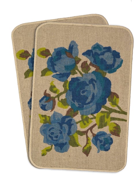 Saral Home Blue Jute Floral Anti-Skid Doormats - Set of 2