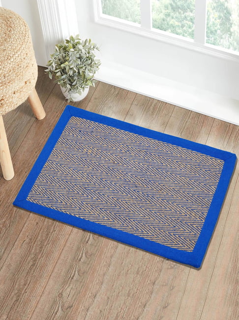Saral Home Blue Jute & Cotton Chevron Anti-Slip Doormat