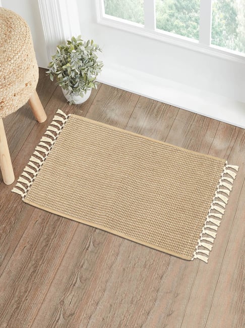 Saral Home Beige Jute & Cotton Anti-Slip Doormat with Fringe