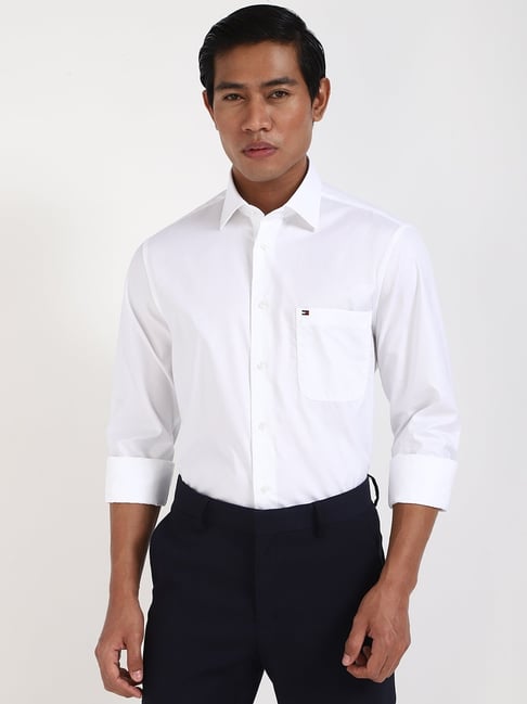 Tommy Hilfiger Fashion Collection White Cotton Regular Fit Solid Casual  Shirt