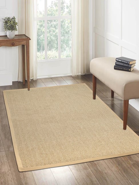 Saral Home Beige Jute & Cotton Chevron Anti-Slip Strong Border Carpet