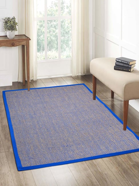 Saral Home Blue Jute & Cotton Chevron Anti-Slip Strong Border Carpet-picture-19