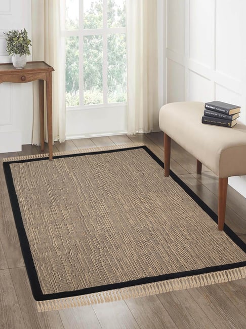 Saral Home Black Jute & Cotton Anti-Slip Carpet with Fringe