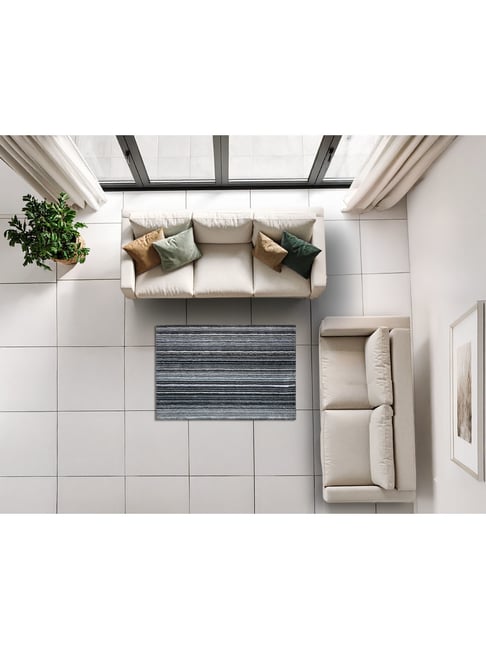 Saral Home Grey Polyester Stripes Antiskid Backing Modern Design Floor Carpet