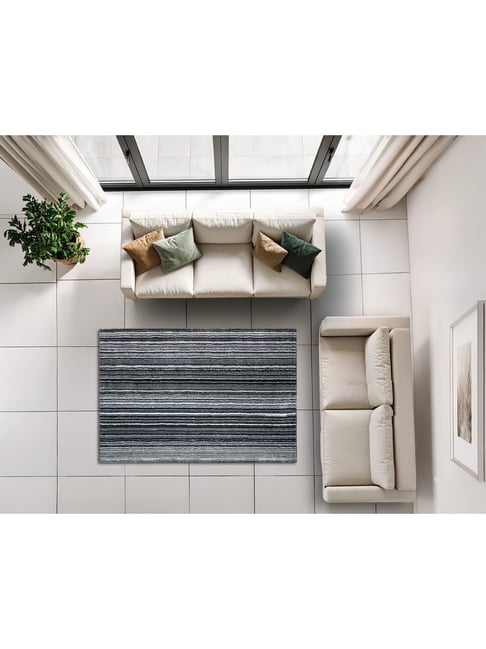 Saral Home Grey Polyester Stripes Antiskid Backing Modern Design Floor Carpet
