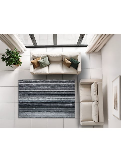 Saral Home Grey Polyester Stripes Antiskid Backing Modern Design Floor Carpet