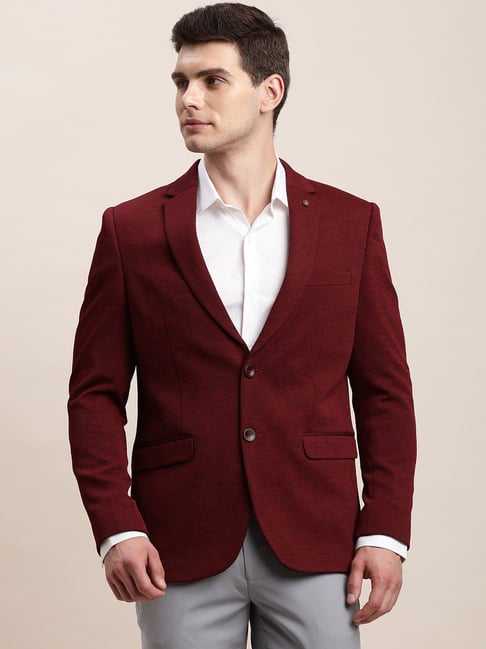 Turtle Maroon Relaxed Fit Texture Blazer-picture-42
