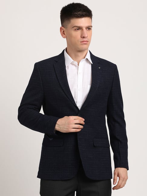Turtle Navy Relaxed Fit Checks Blazer-picture-13