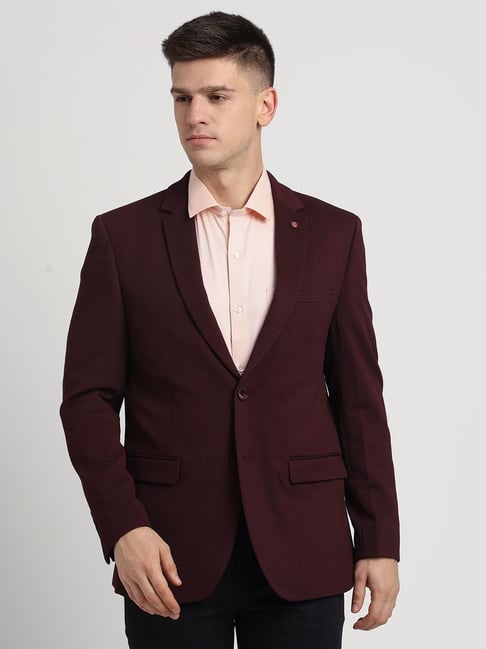 Turtle Maroon Relaxed Fit Texture Blazer-picture-44