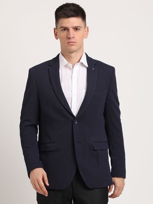 Turtle Navy Relaxed Fit Texture Blazer-picture-31