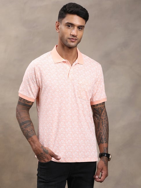 Turtle Pink Slim Fit Printed Polo T-Shirt
