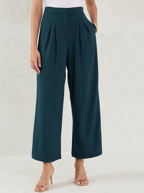 FEMMELLA Green Regular Fit Solid Formal Trousers-picture-28
