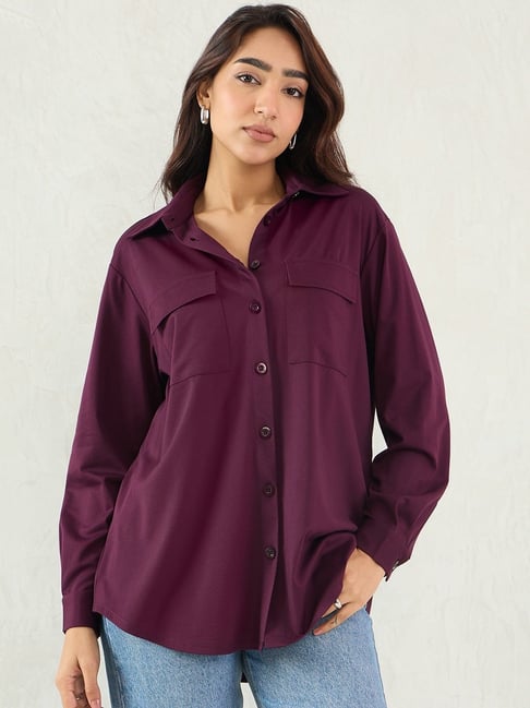 FEMMELLA Wine Relaxed Fit Solid Shacket-picture-39