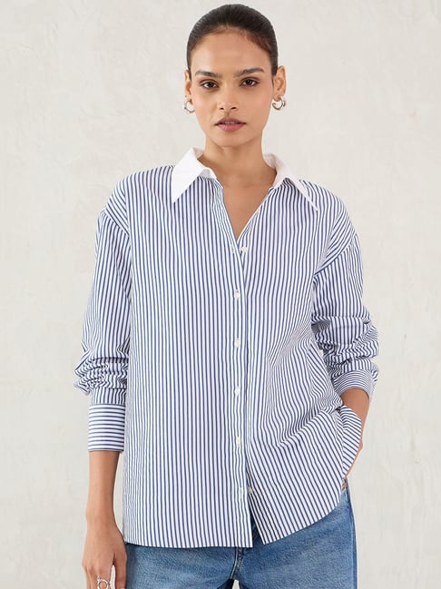 FEMMELLA Navy Blue Relaxed Fit Striped Casual Shirt-picture-22