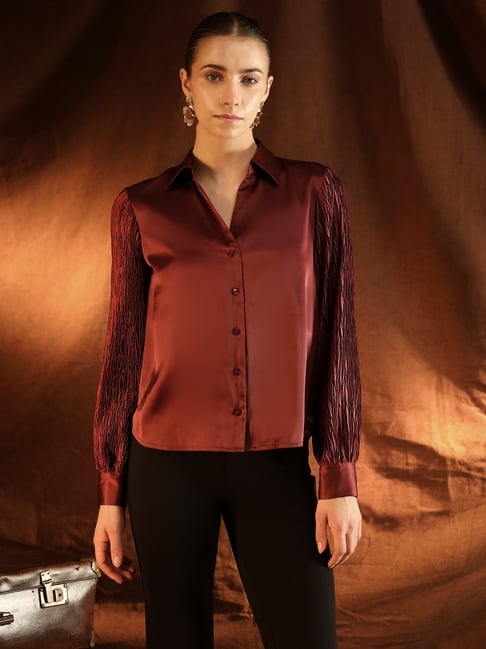 Kazo Burgundy Polyester Solid Shirt-picture-36