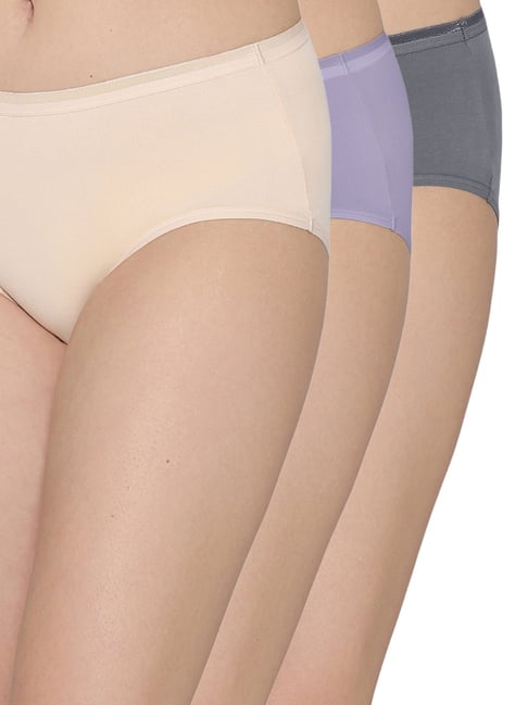 Wacoal Multi-Color Cotton Mid Waist Solid Hipster Panty (Pack of 3)