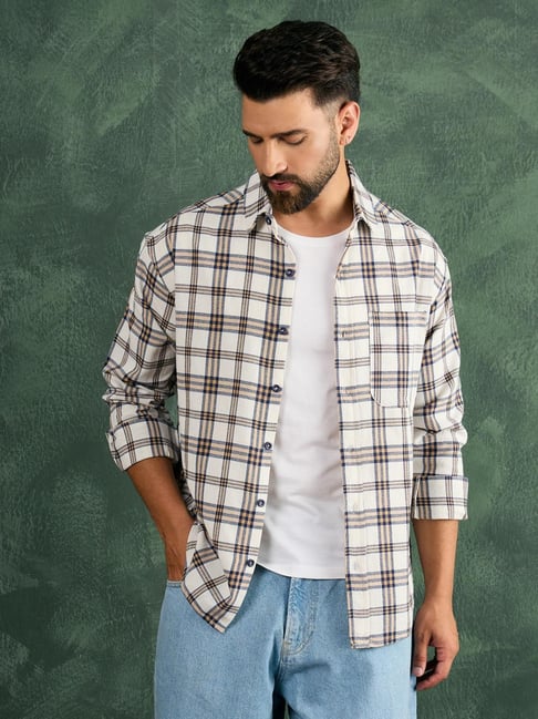 CHIMPAAANZEE White & Navy Cotton Checked Shirt