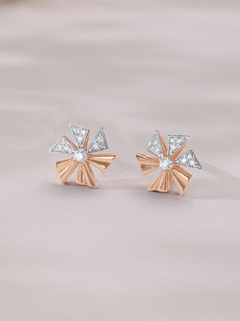 Mia by Tanishq 18k (750) Rose Gold and Diamond Pinwheel Pop Earrings Stud Earrings-picture-25