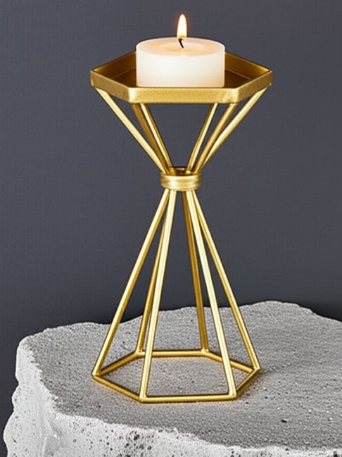 Kridha Living Gold Iron Candle Holders