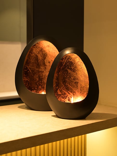 Kridha Living Black Iron T Light Holder Candle Stand - Set of 3