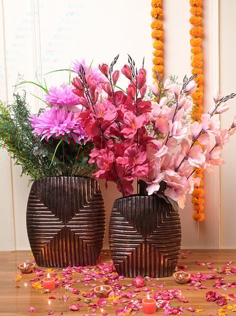 Kridha Living Copper & Black Aluminium Vases - Set of 2