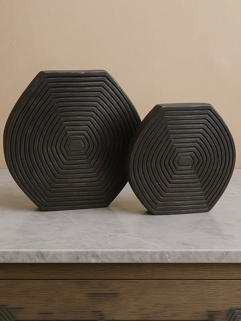 Kridha Living Silver & Black Aluminium Vases - Set of 2