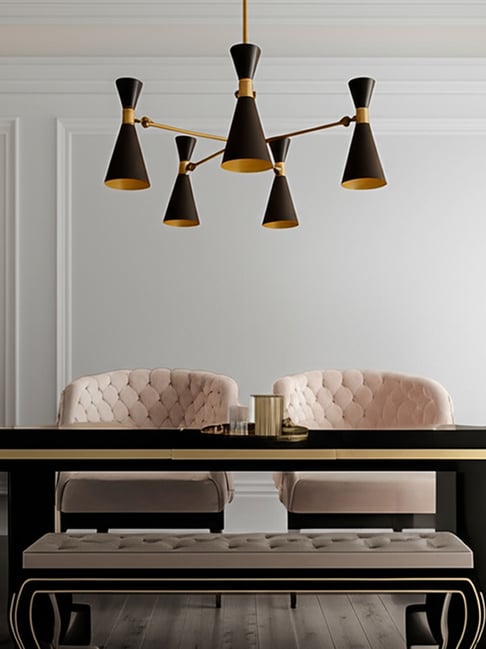 Kridha Living Black Iron Dalfern 6 Shades Chandelier Ceiling Light