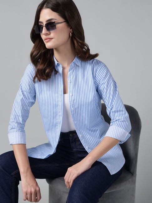 Hancock Blue White Cotton Striped Shirt