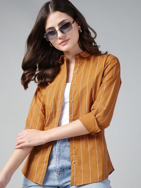 Hancock Mustard Cotton Striped Shirt-picture-20