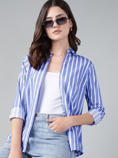Hancock Blue & White Cotton Striped Shirt-picture-14