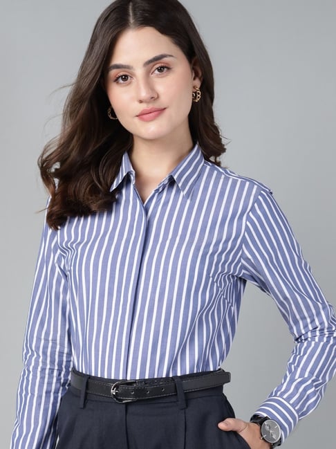 Hancock Blue & White Cotton Striped Shirt-picture-31