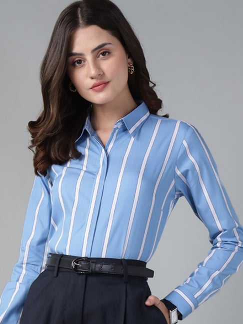 Hancock Blue & White Cotton Striped Shirt-picture-29