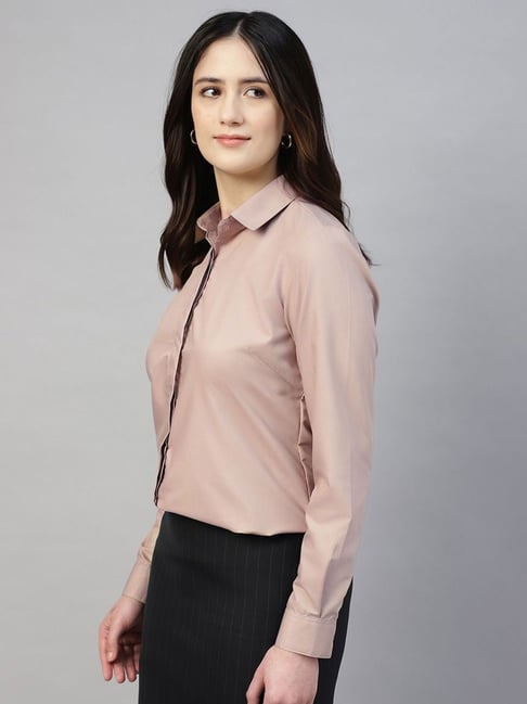 English Navy Camel Polyester Solid Shirt