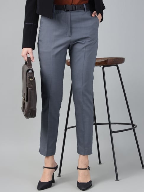 Hancock Oxford Blue Blended Solid Mid Rise Trousers-picture-20