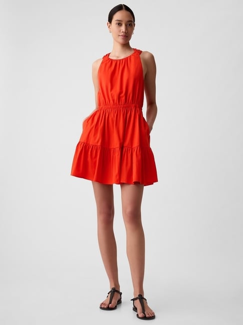 GAP Red Solid Sleeveless Twist Back Mini Dress GAP Red Solid Sleeveless Twist Back Mini Dress
