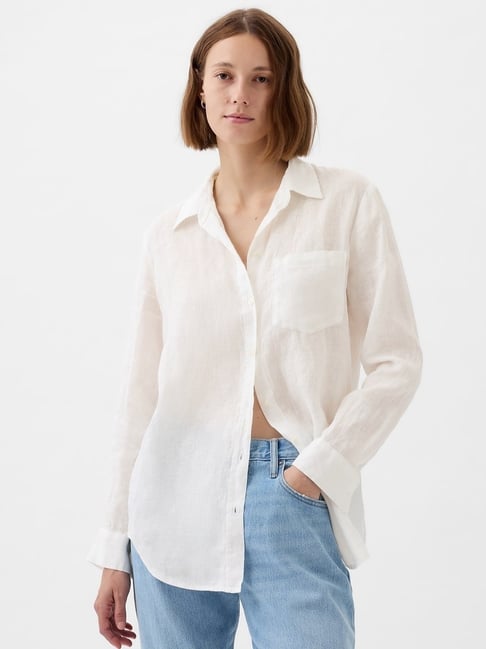 GAP Off White Solid Long Sleeves Shirt