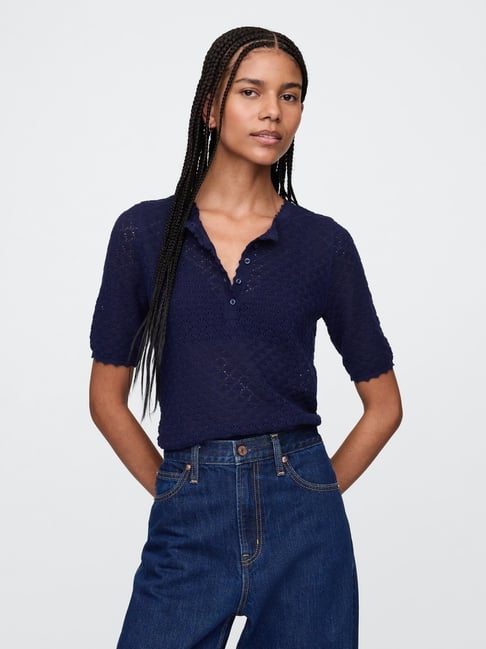 GAP Navy Solid Short Sleeves Top-picture-15