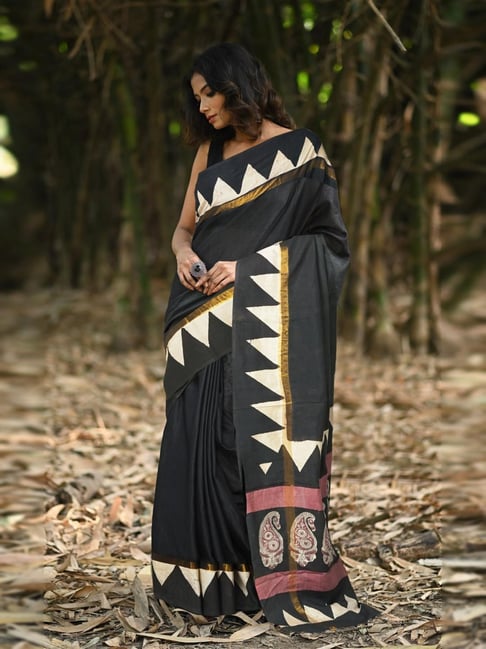 Unnati Silks Black Printed Saree With Unstitched Blouse-picture-30