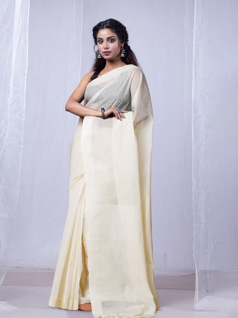 Unnati Silks Ivory Woven Design Saree With Unstitched Blouse-picture-21