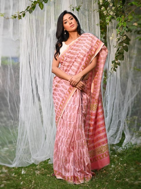 Unnati Silks Pink Printed Saree With Unstitched Blouse-picture-44