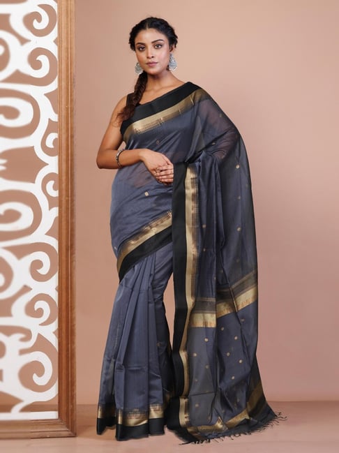 Unnati Silks Grey Woven Design Saree With Unstitched Blouse-picture-22