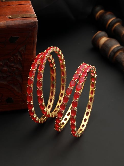 Saraf RS Jewellery Statement Gold Plated Red Ruby Stone Studded Bangles - Set of 4-picture-17